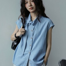 투니스 여성 패션 루즈핏 시원한 리본 끈나시 민소매 셔츠