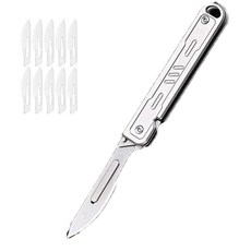 군용나이프 미니 스테인레스 스틸 메스 EDC 접이식 나이프 휴대용 다기능 도구 무료 10 교체 블레이드 조각 유틸리티, J, 1개