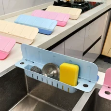 TEJ37 접이식 주방 싱크대 물막이 설거지 물튐방지 물막이판 수세미 수납 거치대, 블루, 2개
