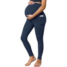 Buttergene 1팩 여성용 임산부 레깅스 복부 위 주머니 있음 임신 액티브 웨어 운동 요가 타이츠 팬츠 네이비 XXL