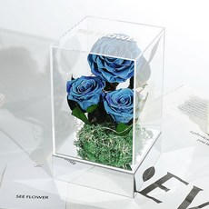 永生花玻璃罩 玫瑰 康乃馨 禮盒裝, 禮盒裝-3朵星空藍★限量款, 星空藍