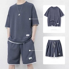 休閒華夫格短袖套裝
