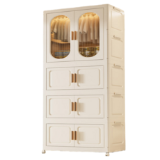 兒童衣櫃 寶寶衣物收納櫃 多層儲物 奶油風, 奶白色