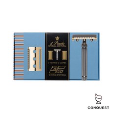 CONQUEST 義大利 FATIP 42121 黑金特別版 傳統安全刮鬍刀 開放式/封閉式 雙刀頭替換, 1個, 1個裝