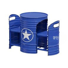 모던 인더스트리얼 드럼통 식탁 세트 카페2인테이블 금속가구 카페식탁 업소용 다이닝 테이블 65자, 딥 블루 세트