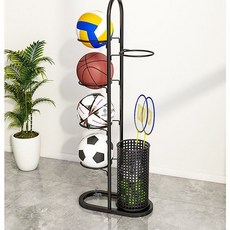 室內收納架，適用於籃球、足球、排球、羽毛球拍整理置物, 1個, 黑色,4層兩邊放5球