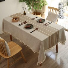 good 棉麻長方形桌布日式風家用茶几桌布格紋書桌餐, 1個, 90*90cm適合茶几,咖色棉麻十字流蘇花邊, 咖色, 90*90cm