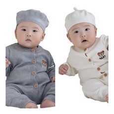 로을 아기 곰돌이 베이비니트 외출 가디건 우주복