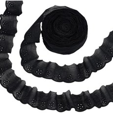 폴리에스터 리본 레이스 세트 에스닉 자수 무늬 다양한 색상과 너비 의류 DIY 용품, 1개, 검은색 크림