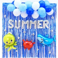 파티짱 여름 SUMMER 풍선 세트 파티 이벤트, 1개, SUMMER 여름 클라우드 풍선 커튼 세트(마린블루)