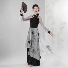新款古典舞服裝，修身飄逸長袖紗衣，新中式國風爵士舞服