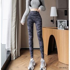 加絨迷彩瑜伽褲 冬季高腰雙口袋收腹鯊魚褲 保暖抗風外穿打底褲 灰配