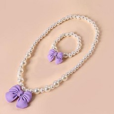 兒童女童女孩配飾可愛蝴蝶結串珠珠子項鏈手鏈戒指耳夾套裝飾品 蝴蝶結 吊墜 項鍊 純銀項鍊 銀飾 項鏈 學生飾品