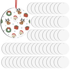 승화 장식 블랭크 60개 양면 7.9cm(3.1인치) 원형 승화 장식 블랭크 벌크 빈 크리스마스 펜던트 장식품 공예 DIY 맞춤형 크리스마스 홈 데코, 승화 장식 블랭크 60개, 양면 7.9cm(3.1인치)