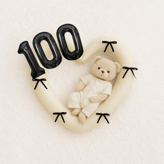 해피제이니 50일 100일 대형 하트풍선 완성리본 세트, 1세트, 크림하트 블랙숫자100