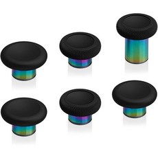 eXtremeRate 6in1 금속 엄지 스틱 교체용 Xbox 엘리트 시리즈 2 컨트롤러용 교체형 자석 조이스틱 액세서리 부품 메탈릭 히어로 골드, 메탈릭 레인보우 오라 블루 & 퍼플