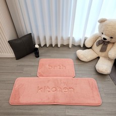 찬란한리빙 빨아쓰는 폭신폭신 메모리폼 발매트 + 주방매트 2종세트구성, 핑크
