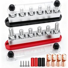 마린 버스 바 12V 150A 14인치 스터드 파워 분배 블록 버클 디자인 바텀 배터리 버스바 자동차 보트 및 태양광 배선용 자동차 버스 바 12V블랙레드, 650A 6x3/8"(M10) Studs, Black & Red
