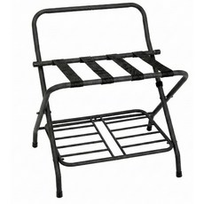 ROOMIX 台灣製造 鍍鉻鋼管可折疊雙層行李架 飯店民宿行李置物架, 粗獷黑, 1個