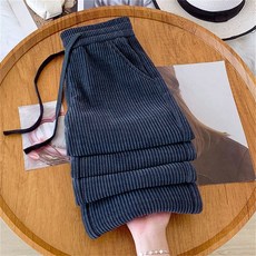 Vezri 여성용 고급스러운 고무 밴드 하이웨이스트 코듀로이 팬츠 가을 겨울 데일리룩