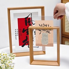 壓克力透明相框 木紋邊框 桌面擺件, 1件, 原木色相框【雙面透明】