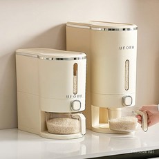 Foandbevi 쌀통 잡곡통 쌀보관통 밀폐 방습, 크림 화이트, 10kg, 1개