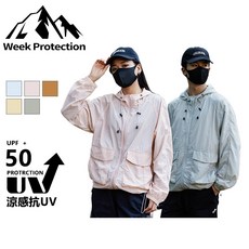 防曬外套 防水風衣 工裝防曬衣 戶外運動薄款外套 抗UV外套 大碼男女防曬服 登山服 釣魚服 工裝外套, 粉色（透氣防曬吸濕速乾）,XS建議體重40-50