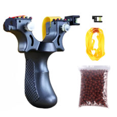 글로프 전문가 새총 새총알 600개 고무줄 3개 수평계 슬링샷, 1세트, 노멀 블랙