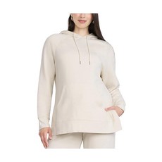 Motherhood Maternity 여성용 긴소매 플리스 튜닉 풀오버 임산부 후드 사이드 슬릿과 캥거루 포켓 헤더 오트밀, 앤티크 화이트