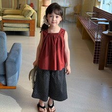 艾摩貝貝 女童小方領純色無袖娃娃衫上衣 夏