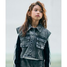 BROWNBREATH KIDS GIRL CROP DENIM VEST - DARK GREY KLSMVTW01DG 488849