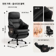 52QUAD 사무용안마의자 안마 체어 무중력 가죽 편안한 사장 안마의자, 고정형 팔걸이, 에코 가죽 옵시디언블랙, 강철 받침대