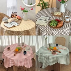 하임데코 예쁜 체크 방수 테이블보 4인 원형 캠핑 차박 체스 식탁보, M_110x110cm, 브라운, 1개