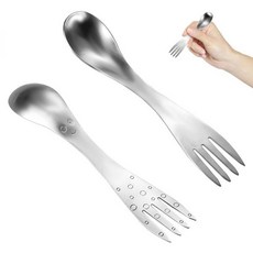 2개 세트 2-in-1 티타늄 숟가락/포크 다기능 휴대용 식기 숟가락 포크 조합 캠핑 및 여행용, 2개 세트 2-in-1 티타늄 숟가락/포크 다기능 휴대