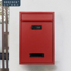 HONCOCH 郵箱 密碼鎖 室外防雨 門口掛牆復古裝飾郵筒, 砂紋紅密碼鎖, 砂紋紅, 密碼鎖