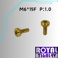 【瘋螺絲】ROYAL M6*15F P:1.0 飛碟頭螺絲 64鈦/正鈦/鈦合金螺絲, 1個, 土豪金