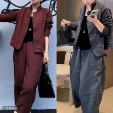 데일리 정장 여성의류 나른한 단추 숏자켓 와이드 팬츠 투피스 루즈핏 캐주얼 슈트