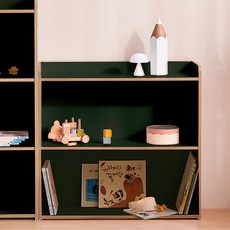 윌로우 조이 가로 800 어린이 키즈 아동 유아 책장 교구장, 가로800 높이750 2단책장, 딥그린+자작나무