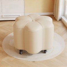 WHH 이동식 현관 스툴 가죽 꽃송이 바퀴 의자, 1개, 베이지