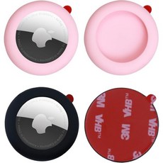 애플TV 애플티비 유튜브 3M 강력 접착 스티커가 부착된 실리콘 케이스 TV 리모컨에 부착할 수 있는 Apple 에어 태그용 4팩 보호 케이스 수하물 노트북 카메라 자전거, Black x 2 + Pink x 2