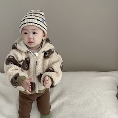 兒童冬季毛絨外套韓版童裝嬰兒連帽開衫外套男寶寶秋冬裝加絨上衣*04X