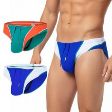 SUMABA 남성용 섹시 수영 비키니 조절 가능한 드로스트링 브리프 수영복 2t-블루-그린 M 182127