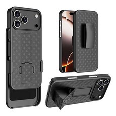 CusPra 아이폰 17 프로 맥스 홀스터 케이스 벨트 클립 및 킥스탠드 포함 2-in-1Rugged 범퍼 커버 풀 바디 군용 등급 보호 블랙 135596