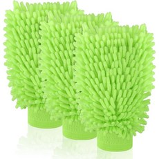 3개 세트 벨벳 마이크로파이버 자동차 세차 장갑 7인치 x 9.6인치 가정용 먼지 제거 흠집 없음 보풀 고흡수성 양면 세척 디테일링 광택용 초록색, Green