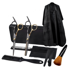 黑金專業理髮剪刀套裝 平剪 打薄剪 剪髮刀 美髮工具組, 1套, 黑金