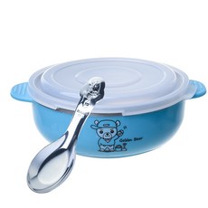 王樣 韓式卡通碗(中) 特價品 兒童不鏽鋼餐碗 幼兒園餐碗, 1個, 藍色