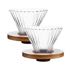 핸드드립 글라스 드리퍼 우드 리브 3 4인 2개입 세트 유리 드립퍼, 단일, 2개, 600ml 단일, 2개, 600ml
