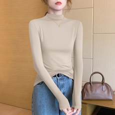 M-6XL 大尺碼莫代爾半高領長袖上衣 內搭打底衫 春秋洋氣修身疊穿洋氣上衣