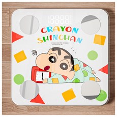 귀여운 짱구 캐릭터 스마트 디저털 체중계 화이트 중력감지 고화질 LED 24가지 신체보고서측정 다이어트, 1개