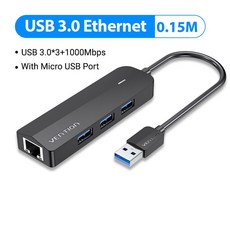 Vention PC 네트워크 하드 디스크 이더넷 허브 미 박스 닌텐도용 USB 어댑터 3.0 C RJ45 기가비트 포트, USB 3.0-1000Mbps, 1개